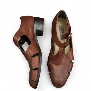 VTG Brown Leather woven Fisherman Pilgrim Sandals Maryjane loafers flats shoes